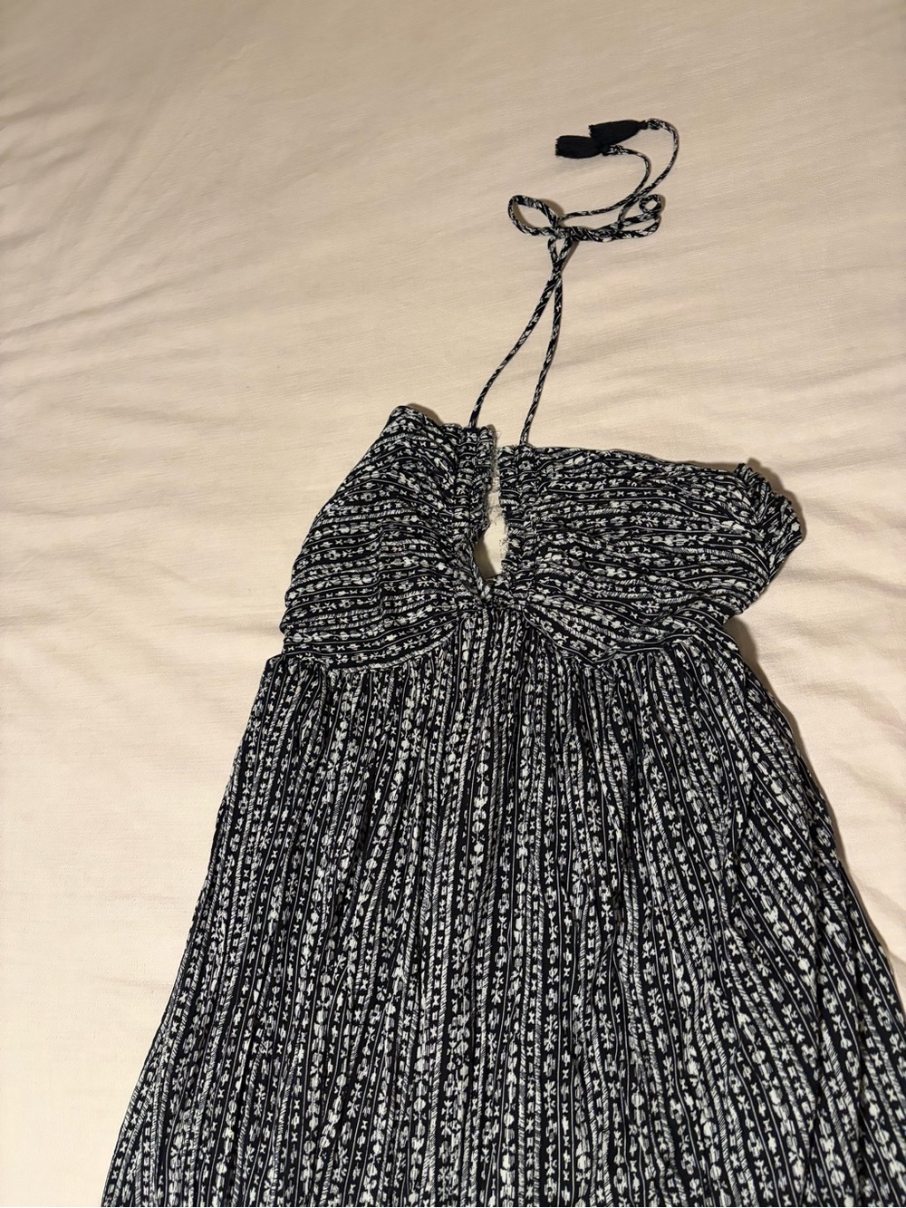 Source Unknown Navy and White Halter Maxi Dress